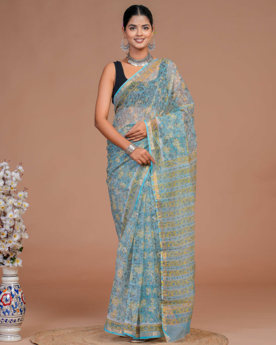 Hand Block Printed Kota Doria Saree CKDA00003