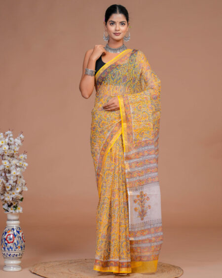 Hand Block Printed Kota Doria Saree CKDA00005