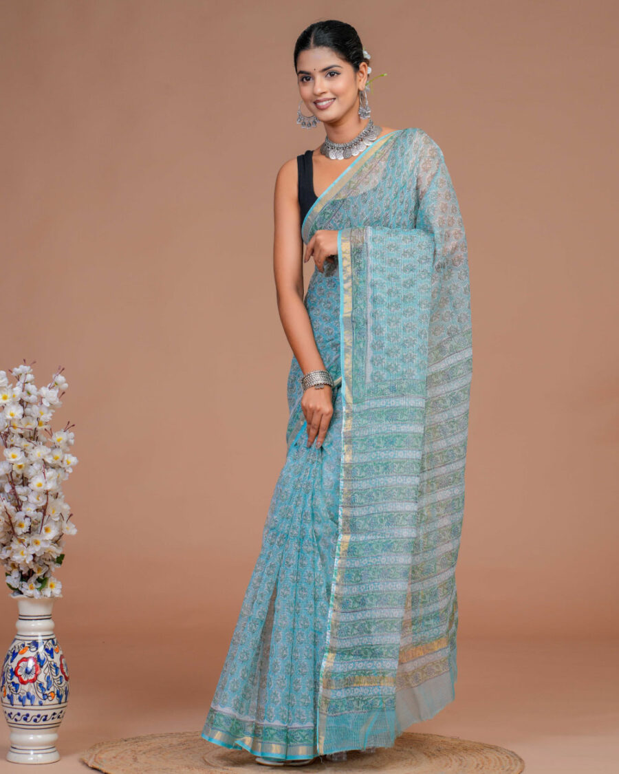 Hand Block Printed Kota Doria Saree CKDA00008 - Image 2